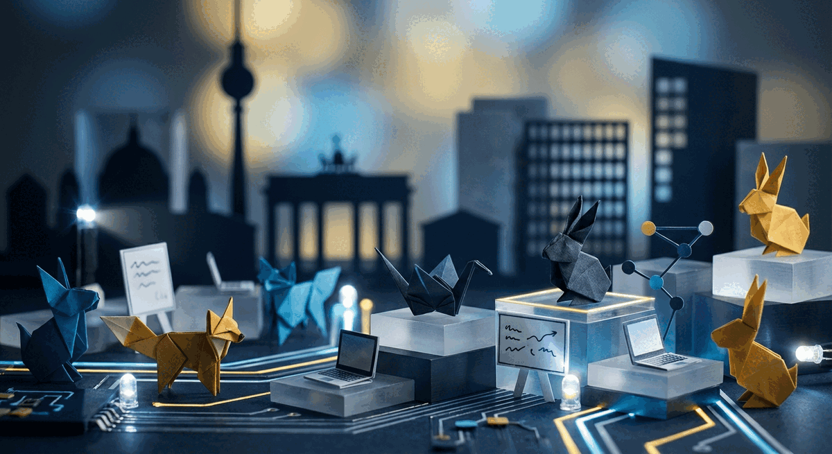 Origami-style startup illustration for Blockbrain in Berlin